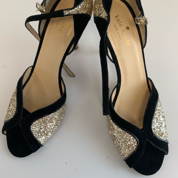 Kate Spade Corinne Black and Gold Heels - Picture 1 of 13